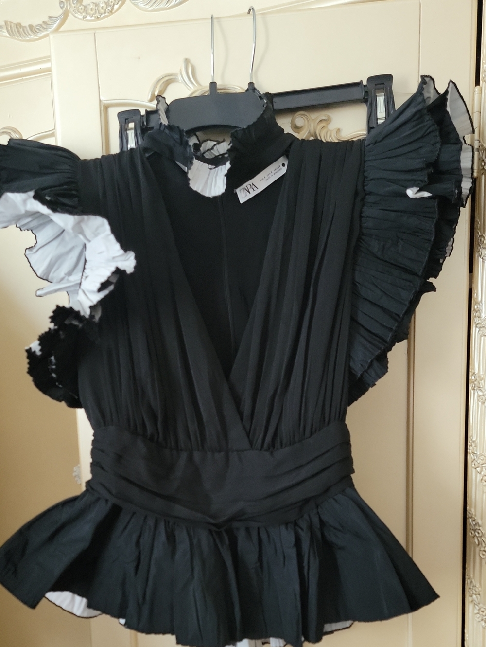 Zara Black Ruffle-Sleeve Peplum Dress